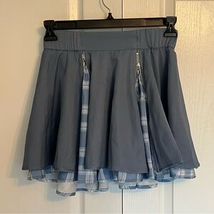 Women’s Blue Pleated Plaid Women's Skirt with front Zippers